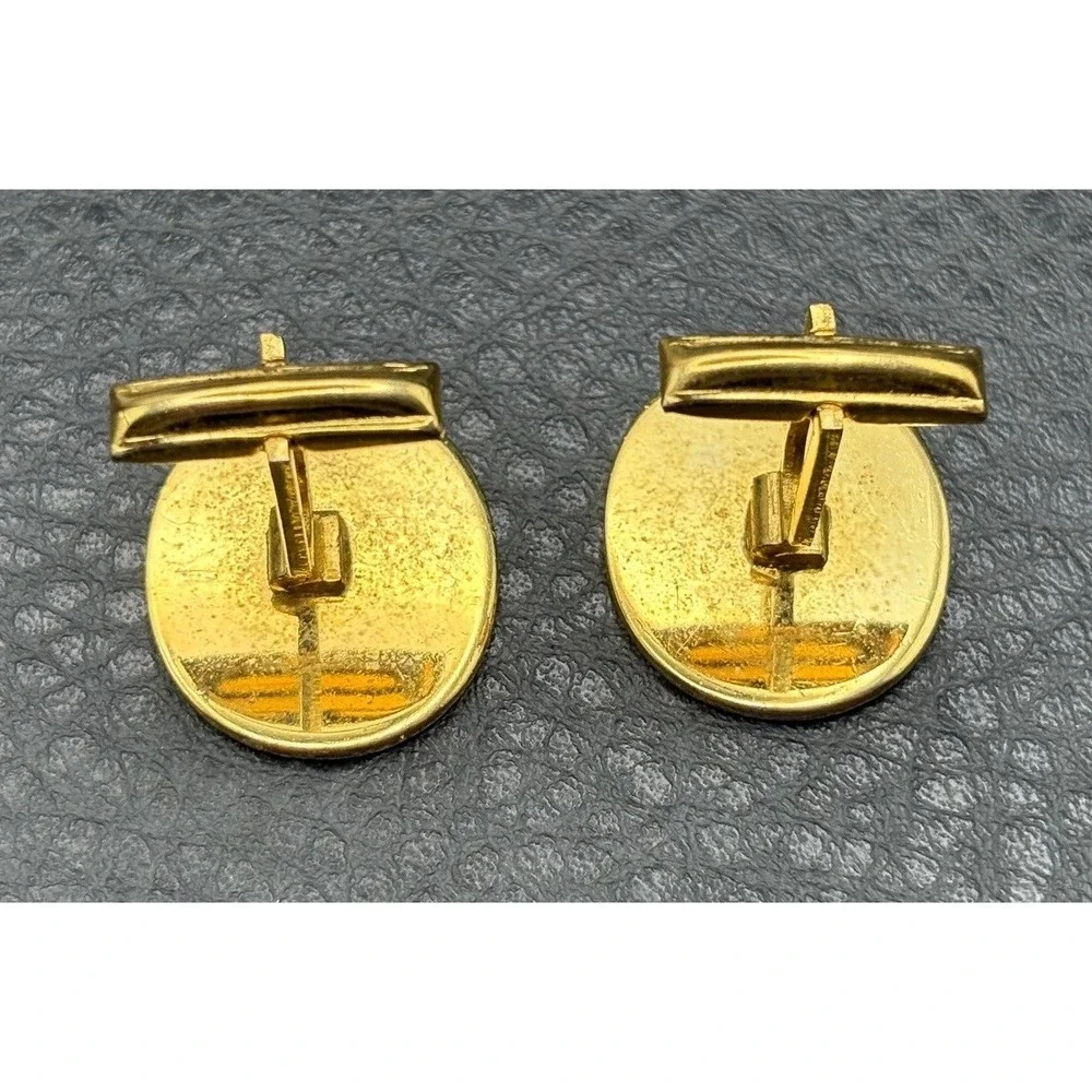 Vintage Ford Crest Heraldic Lion Black Enamel Gold Tone Oval Cufflinks